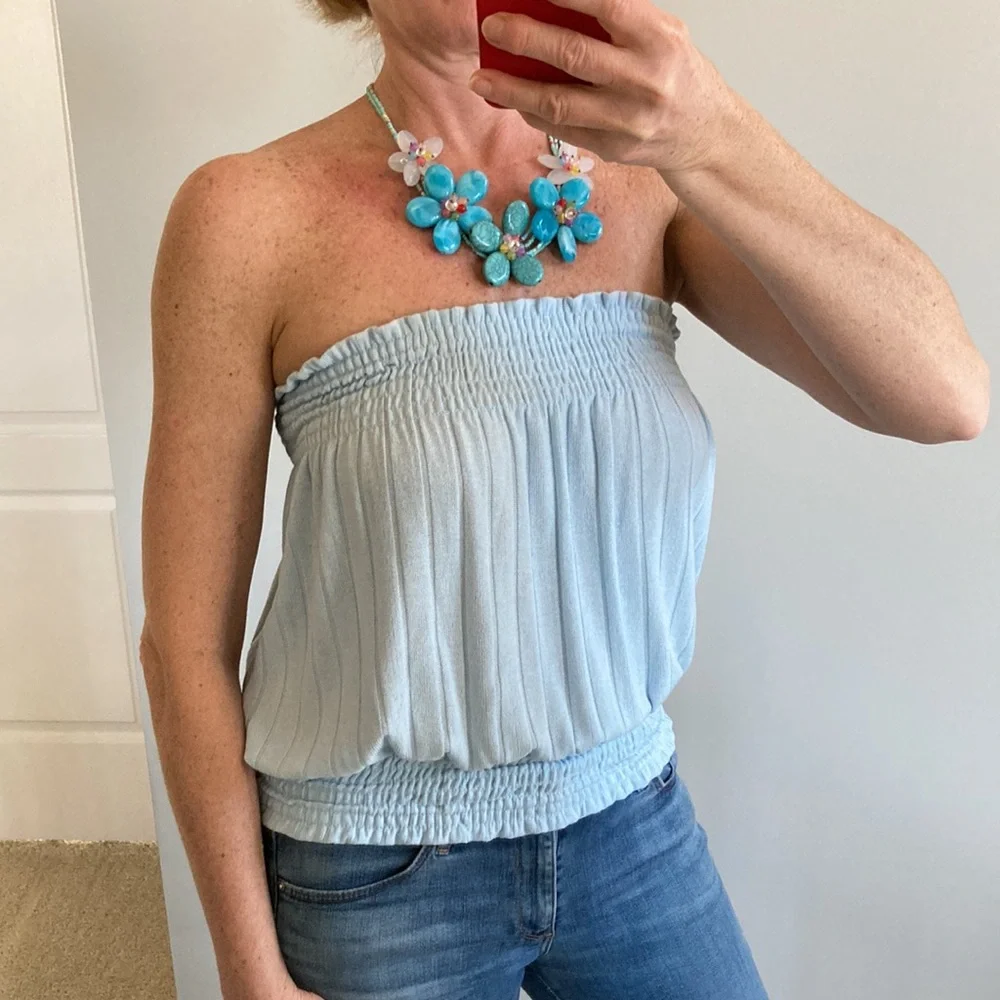Light Blue Ribbed Tube Top - Picture 3 of 7